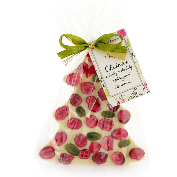 Czekolada świąteczna Choinka z białej czekolady z pistacją i żurawiną 65g